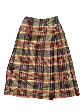Vintage Pitlochry Plaid Scottish Wool Pleated Below Knee Herringbone Skirt 14